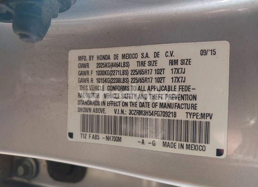 Photo 9 of 2015 Honda Cr-v EX (VIN 3CZRM3H54FG709218)