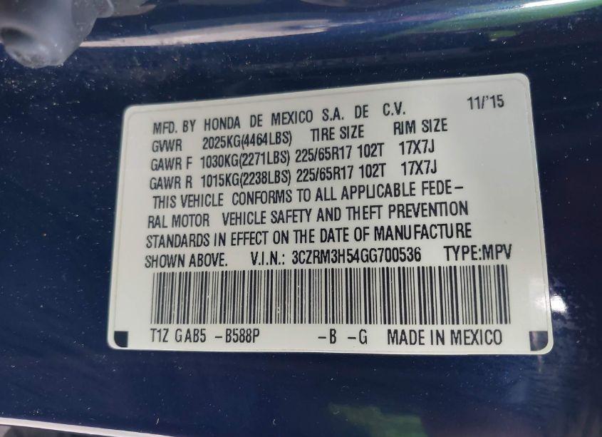 Photo 9 of 2016 Honda Cr-v EX (VIN 3CZRM3H54GG700536)