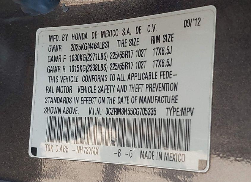 Photo 9 of 2012 Honda Cr-v EX (VIN 3CZRM3H55CG705335)