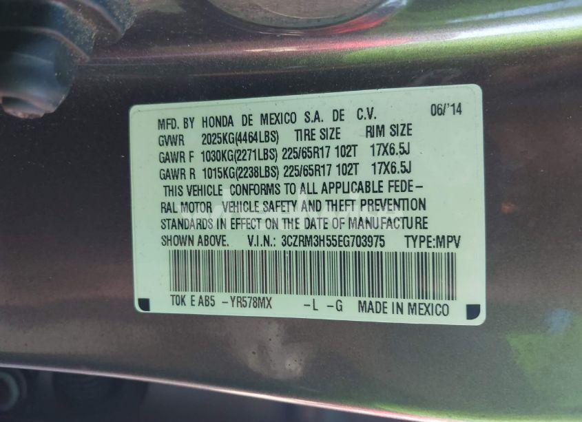 Photo 9 of 2014 Honda Cr-v EX (VIN 3CZRM3H55EG703975)