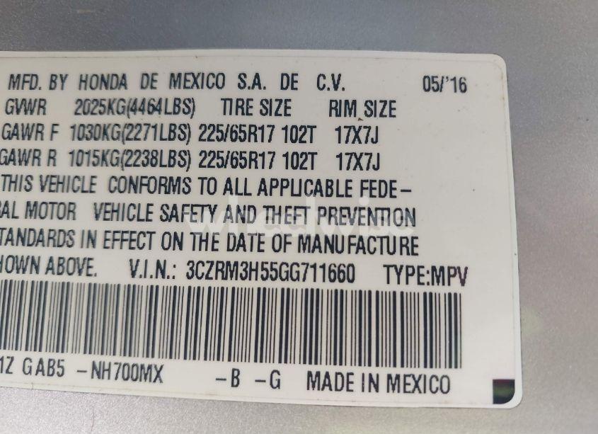 Photo 9 of 2016 Honda Cr-v EX (VIN 3CZRM3H55GG711660)