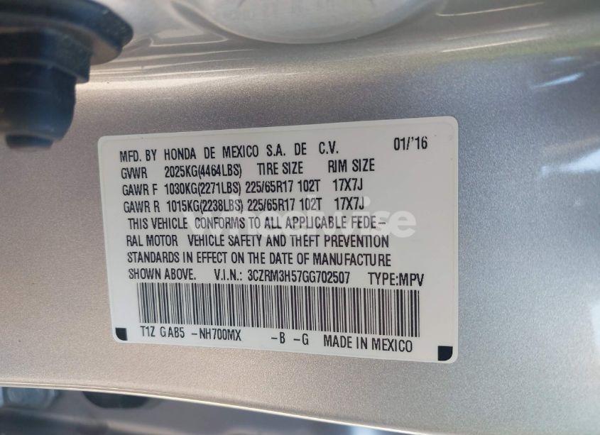 Photo 9 of 2016 Honda Cr-v EX (VIN 3CZRM3H57GG702507)