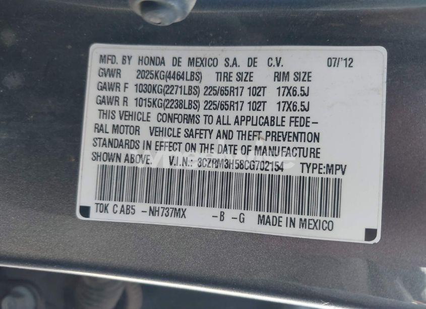 Photo 9 of 2012 Honda Cr-v EX (VIN 3CZRM3H58CG702154)