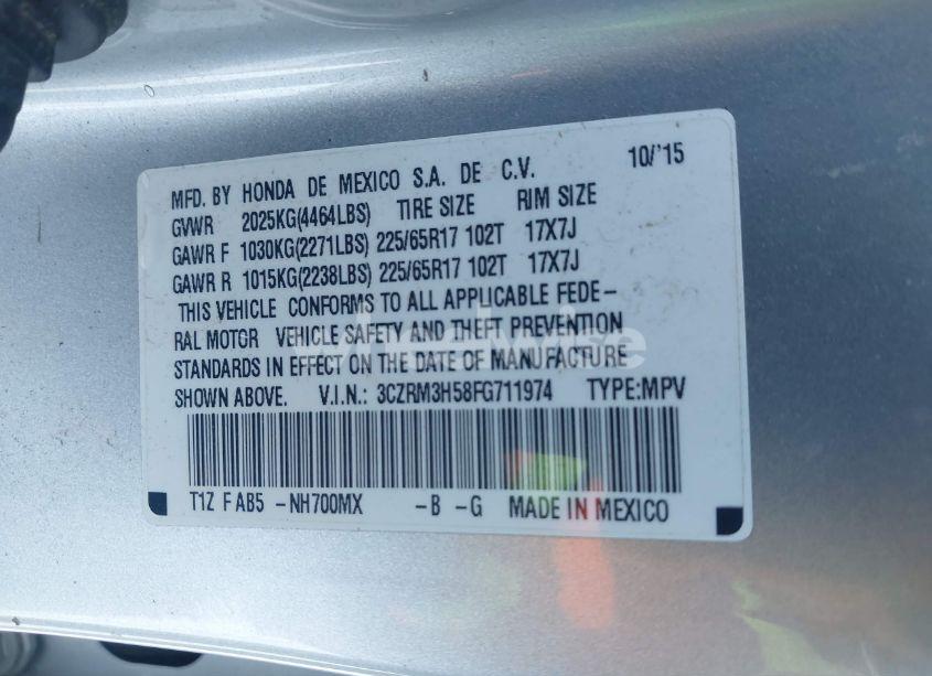 Photo 9 of 2015 Honda Cr-v EX (VIN 3CZRM3H58FG711974)