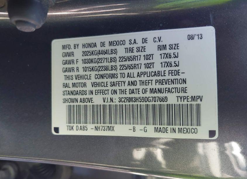 Photo 9 of 2013 Honda Cr-v EX (VIN 3CZRM3H59DG707669)