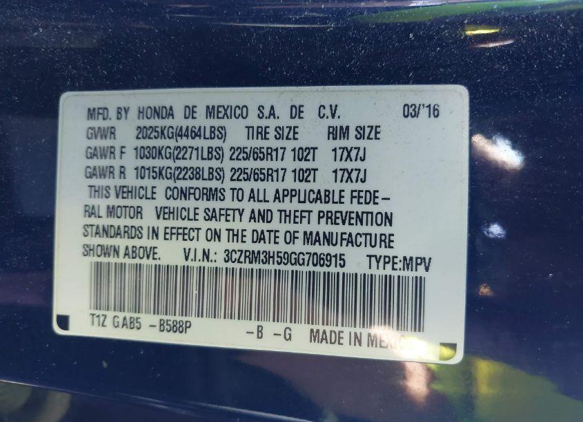 Photo 9 of 2016 Honda Cr-v EX (VIN 3CZRM3H59GG706915)