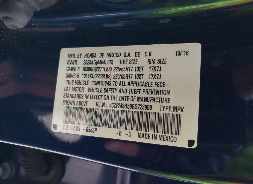 Photo 9 of 2016 Honda Cr-v EX (VIN 3CZRM3H59GG723908)