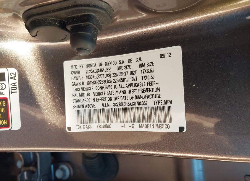 Photo 9 of 2012 Honda Cr-v EX (VIN 3CZRM3H5XCG704357)