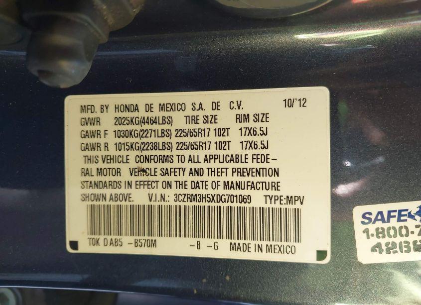 Photo 9 of 2013 Honda Cr-v EX (VIN 3CZRM3H5XDG701069)