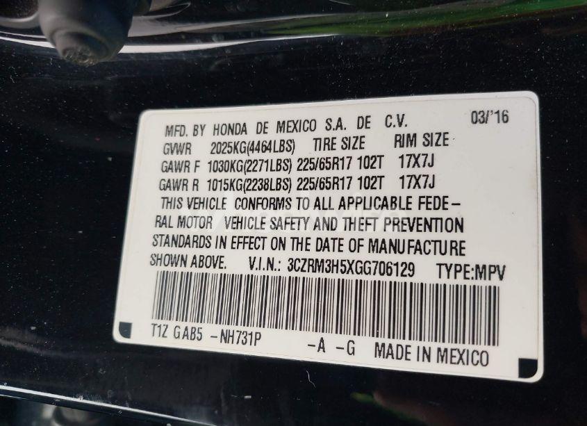 Photo 9 of 2016 Honda Cr-v EX (VIN 3CZRM3H5XGG706129)