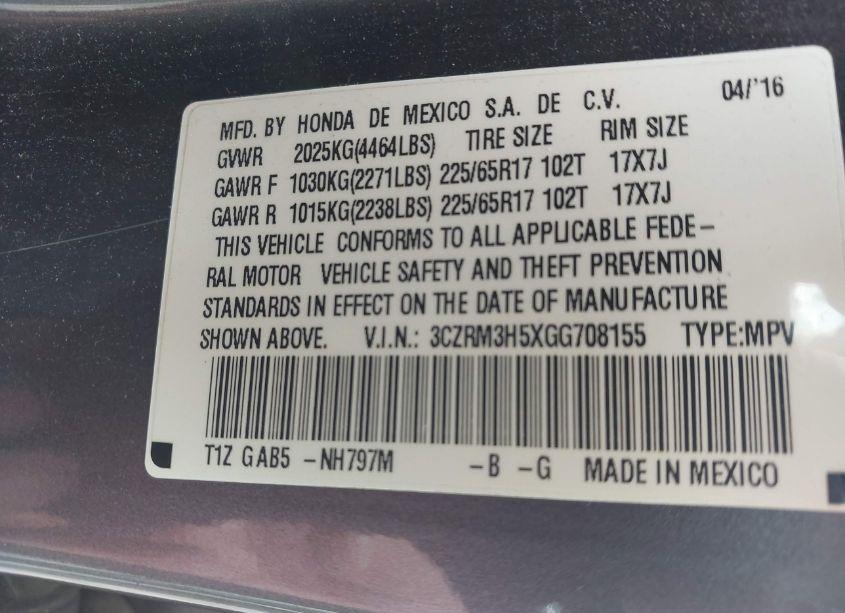 Photo 9 of 2016 Honda Cr-v EX (VIN 3CZRM3H5XGG708155)