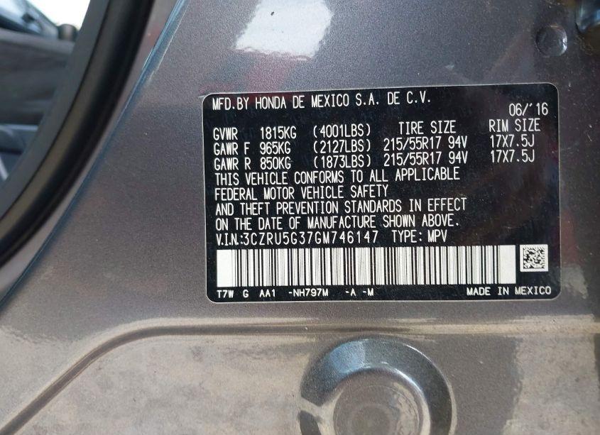 Photo 9 of 2016 Honda Hr-v LX (VIN 3CZRU5G37GM746147)