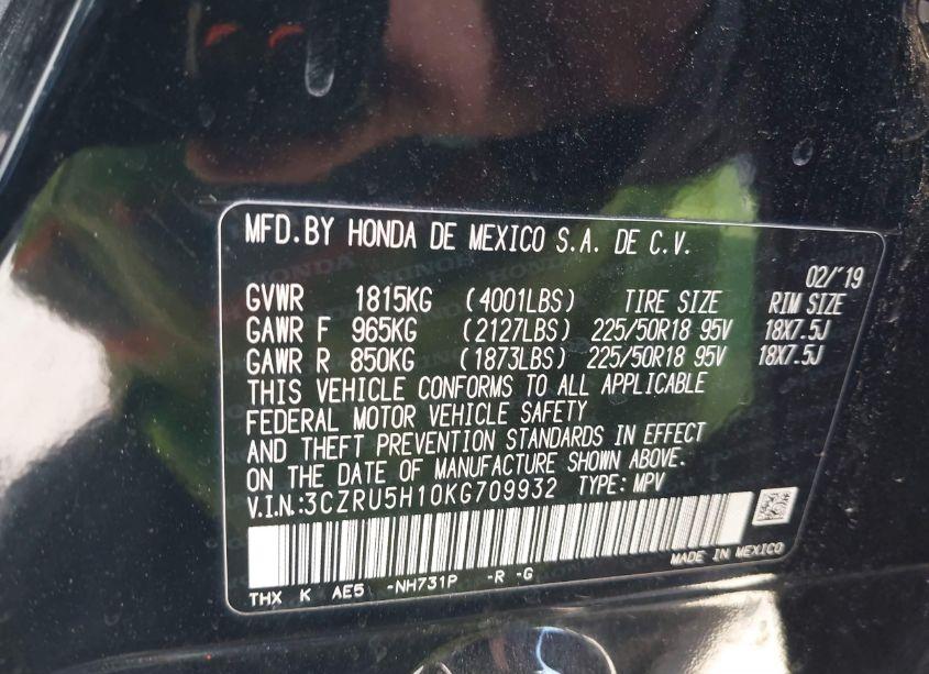 Photo 9 of 2019 Honda Hr-v SPORT (VIN 3CZRU5H10KG709932)