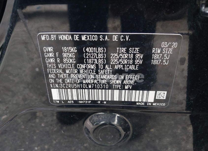 Photo 9 of 2020 Honda Hr-v 2WD SPORT (VIN 3CZRU5H10LM710310)