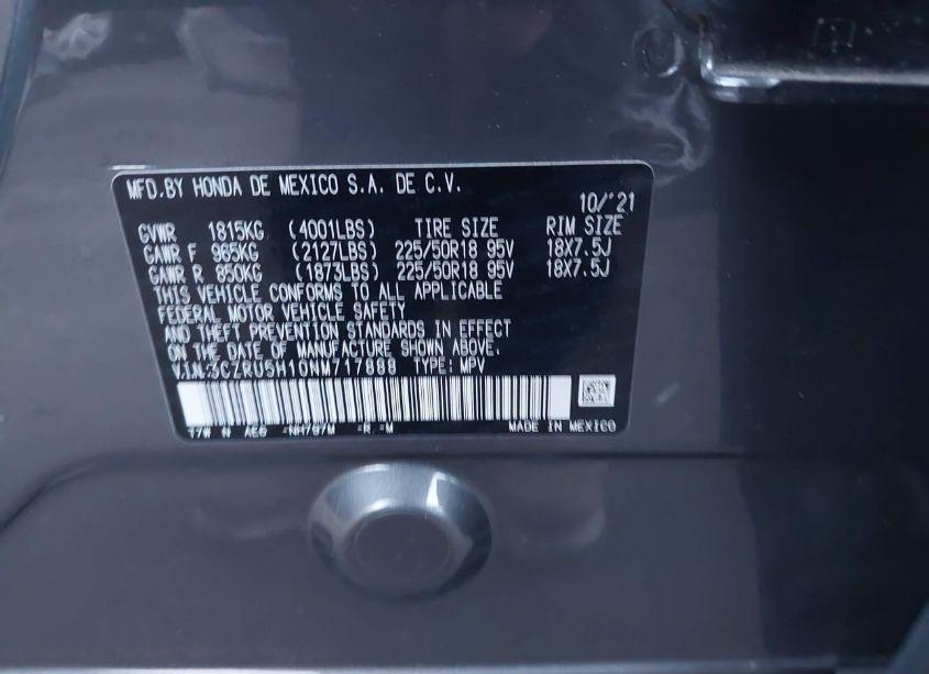 Photo 9 of 2022 Honda Hr-v SPORT (VIN 3CZRU5H10NM717888)