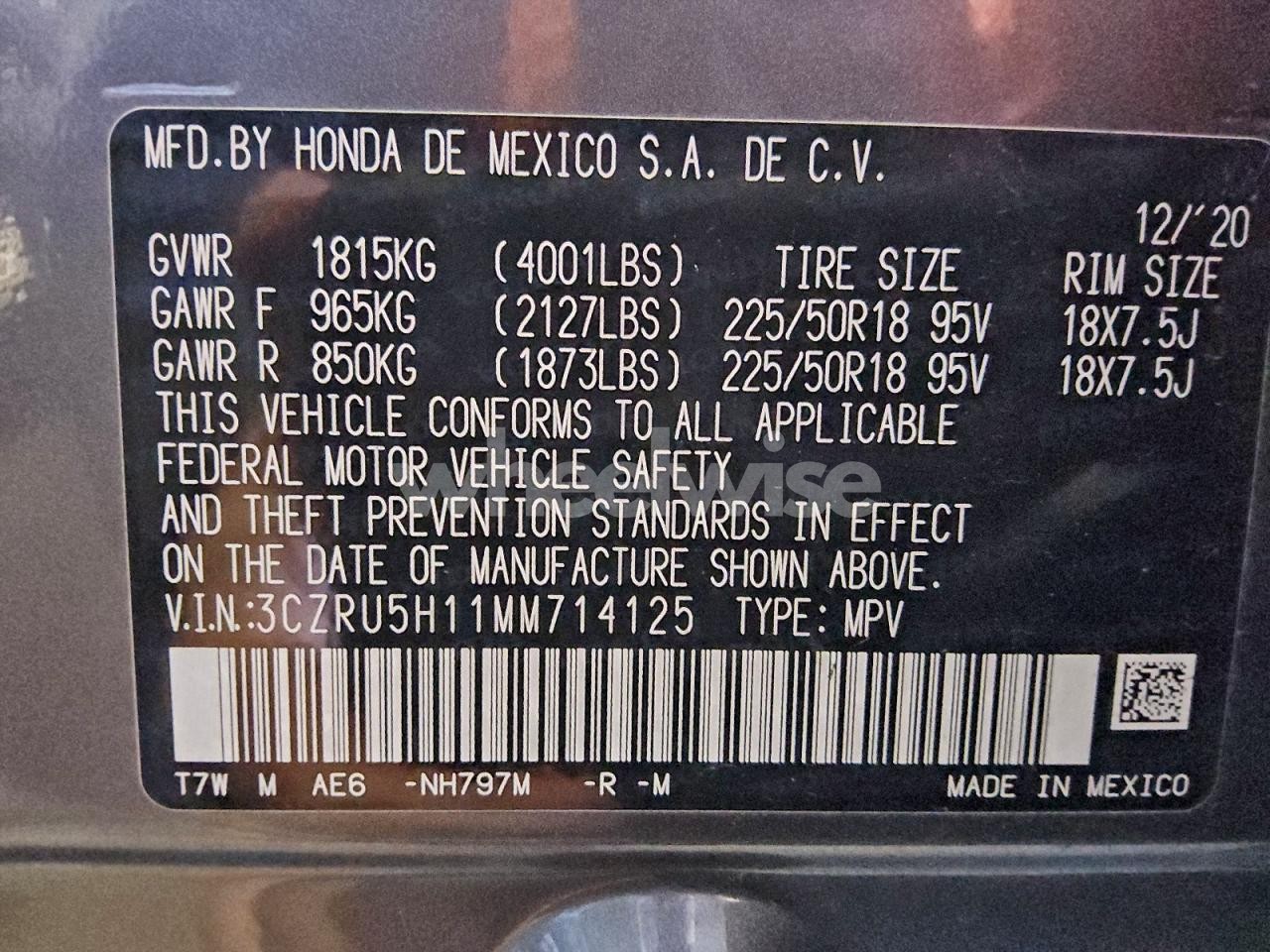 Photo 13 of 2021 HONDA HR-V SPORT (VIN 3CZRU5H11MM714125)