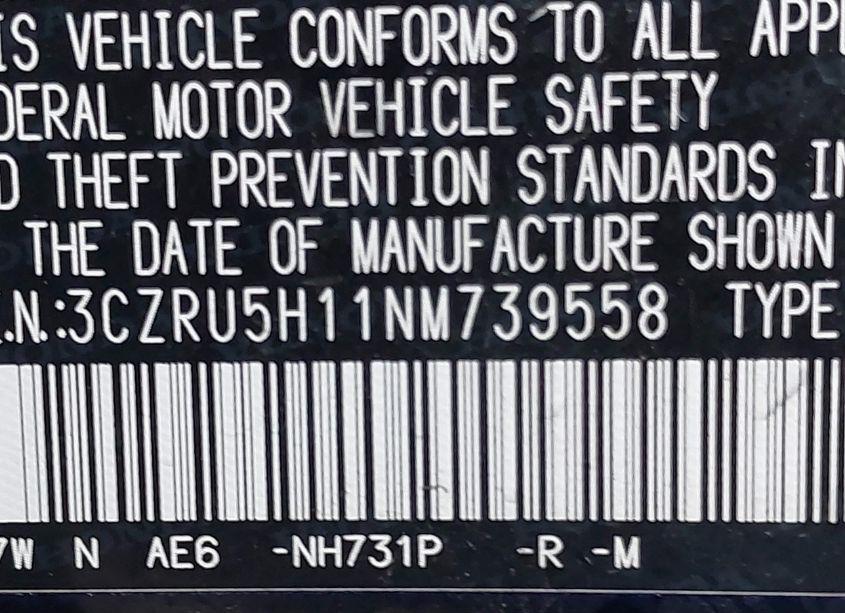 Photo 9 of 2022 Honda Hr-v 2WD SPORT (VIN 3CZRU5H11NM739558)