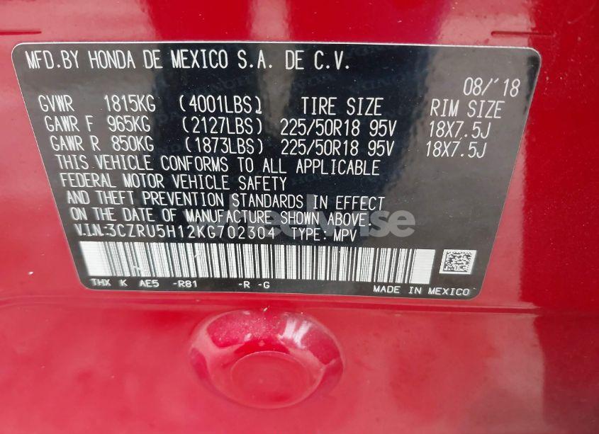 Photo 9 of 2019 Honda Hr-v SPORT (VIN 3CZRU5H12KG702304)