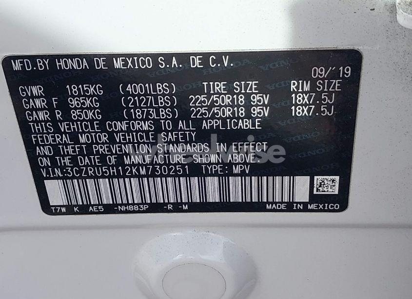 Photo 9 of 2019 Honda Hr-v SPORT (VIN 3CZRU5H12KM730251)