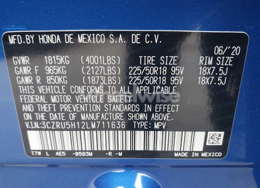 Photo 9 of 2020 Honda Hr-v 2WD SPORT (VIN 3CZRU5H12LM711636)