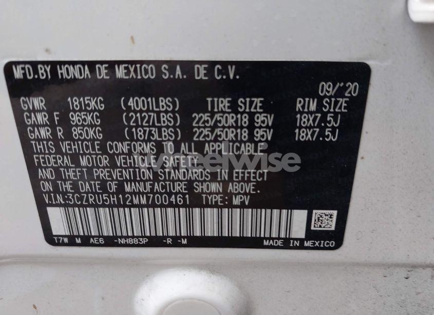 Photo 9 of 2021 Honda Hr-v 2WD SPORT (VIN 3CZRU5H12MM700461)