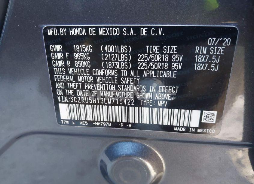 Photo 9 of 2020 Honda Hr-v 2WD SPORT (VIN 3CZRU5H13LM715422)