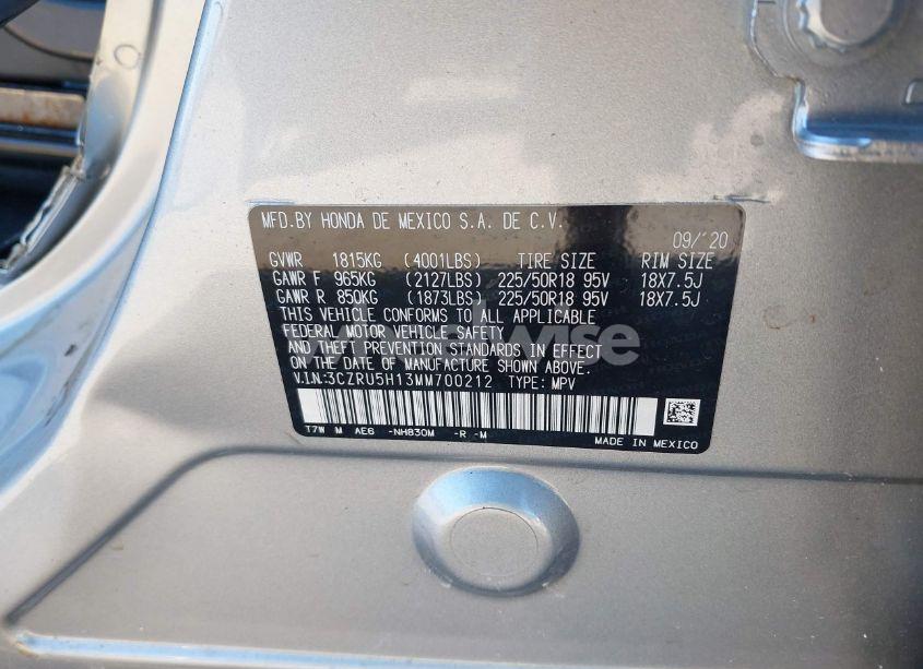 Photo 9 of 2021 Honda Hr-v 2WD SPORT (VIN 3CZRU5H13MM700212)