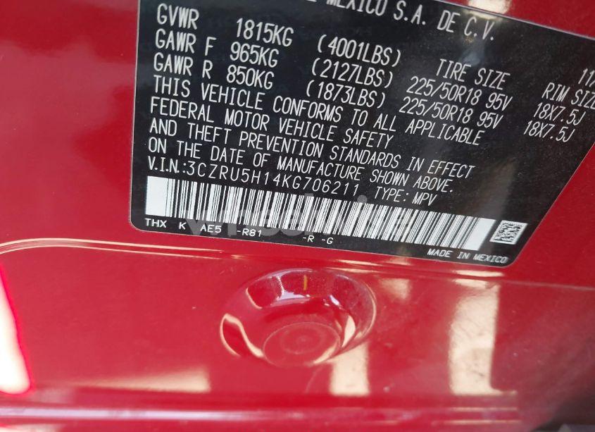 Photo 9 of 2019 Honda Hr-v SPORT (VIN 3CZRU5H14KG706211)