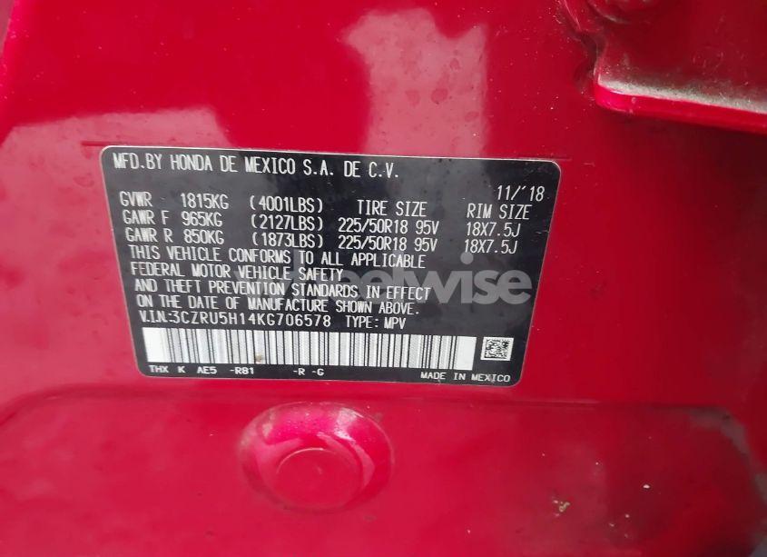 Photo 9 of 2019 Honda Hr-v SPORT (VIN 3CZRU5H14KG706578)