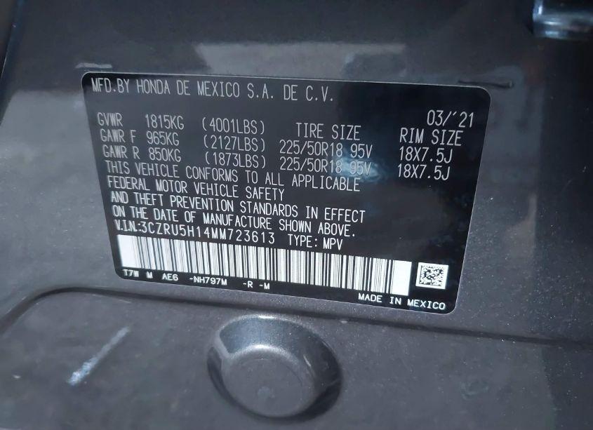 Photo 9 of 2021 Honda Hr-v 2WD SPORT (VIN 3CZRU5H14MM723613)