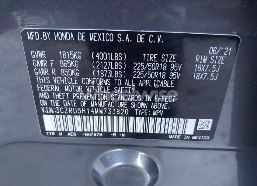 Photo 9 of 2021 Honda Hr-v 2WD SPORT (VIN 3CZRU5H14MM733820)