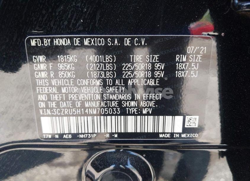 Photo 9 of 2022 Honda Hr-v 2WD SPORT (VIN 3CZRU5H14NM705033)