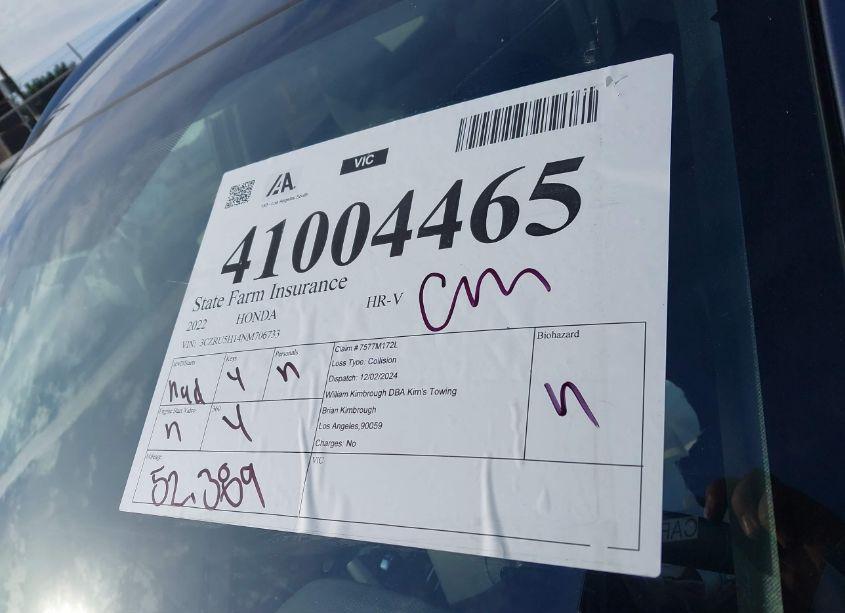 Photo 18 of 2022 Honda Hr-v 2WD SPORT (VIN 3CZRU5H14NM706733)