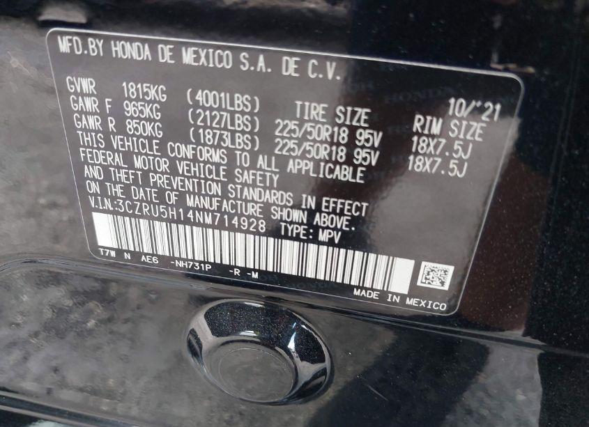 Photo 9 of 2022 Honda Hr-v 2WD SPORT (VIN 3CZRU5H14NM714928)