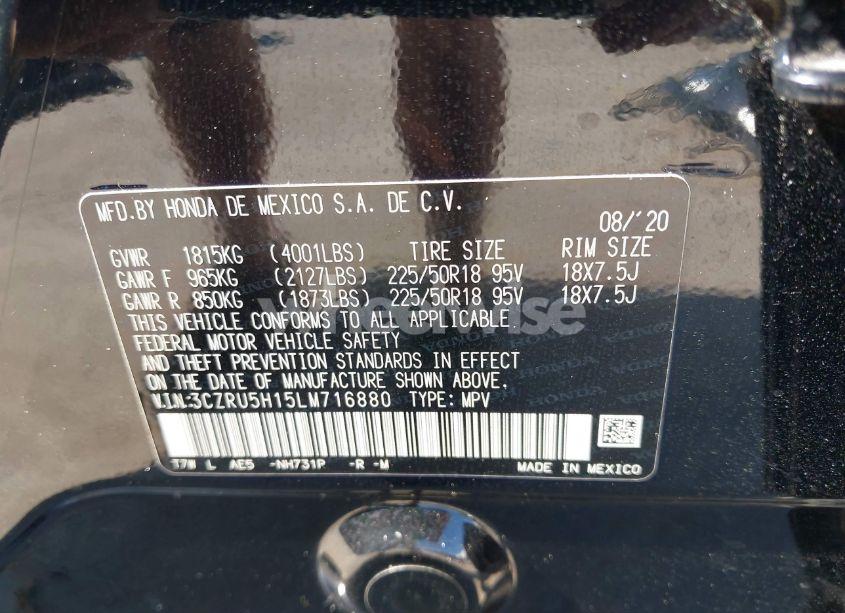 Photo 9 of 2020 Honda Hr-v 2WD SPORT (VIN 3CZRU5H15LM716880)
