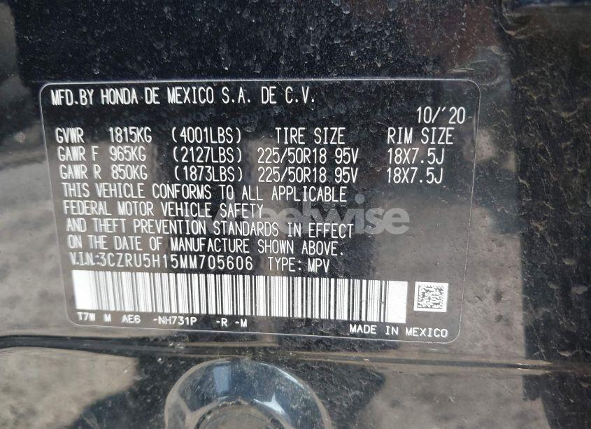 Photo 9 of 2021 Honda Hr-v 2WD SPORT (VIN 3CZRU5H15MM705606)