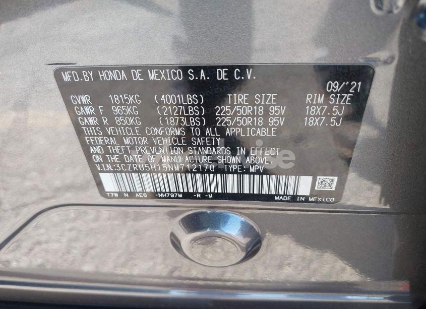 Photo 9 of 2022 Honda Hr-v 2WD SPORT (VIN 3CZRU5H15NM712170)