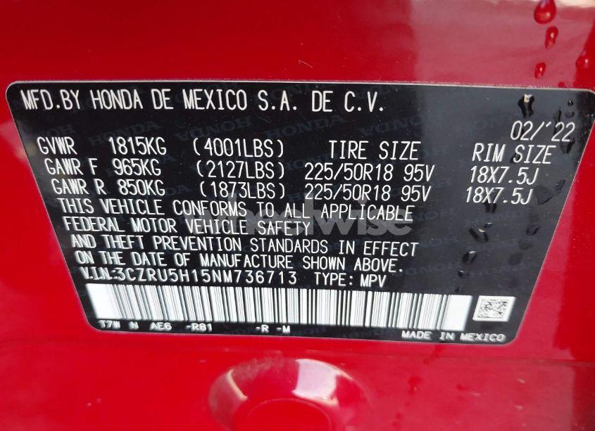 Photo 9 of 2022 Honda Hr-v 2WD SPORT (VIN 3CZRU5H15NM736713)