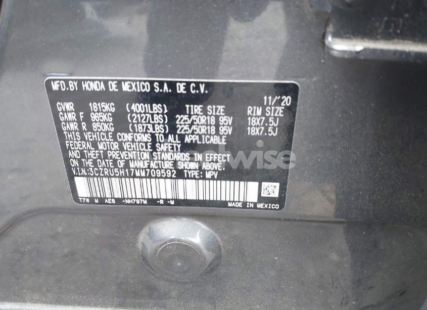 Photo 9 of 2021 Honda Hr-v 2WD SPORT (VIN 3CZRU5H17MM709592)
