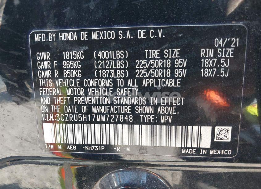 Photo 9 of 2021 Honda Hr-v 2WD SPORT (VIN 3CZRU5H17MM727848)