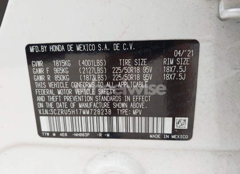 Photo 9 of 2021 Honda Hr-v 2WD SPORT (VIN 3CZRU5H17MM728238)