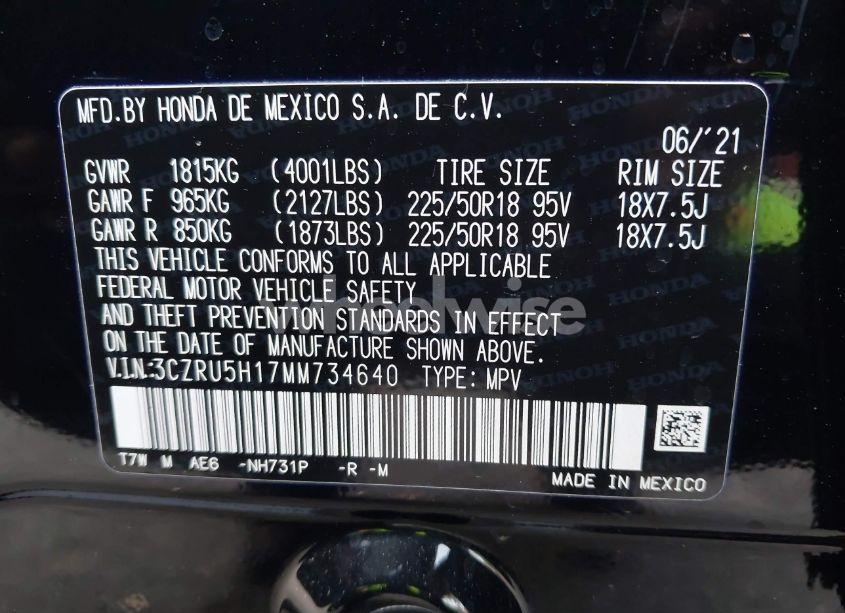 Photo 9 of 2021 Honda Hr-v 2WD SPORT (VIN 3CZRU5H17MM734640)