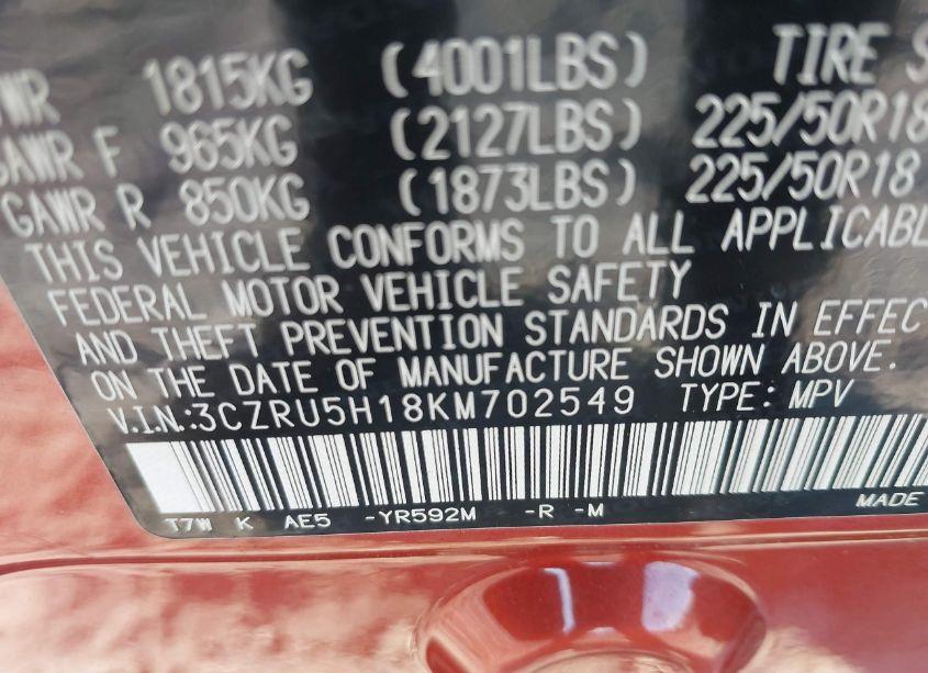 Photo 9 of 2019 Honda Hr-v SPORT (VIN 3CZRU5H18KM702549)