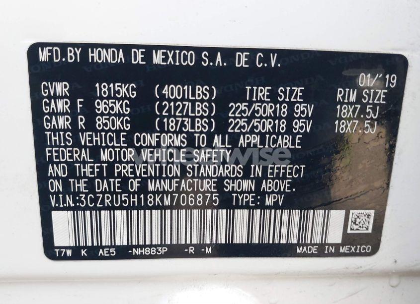 Photo 9 of 2019 Honda Hr-v SPORT (VIN 3CZRU5H18KM706875)