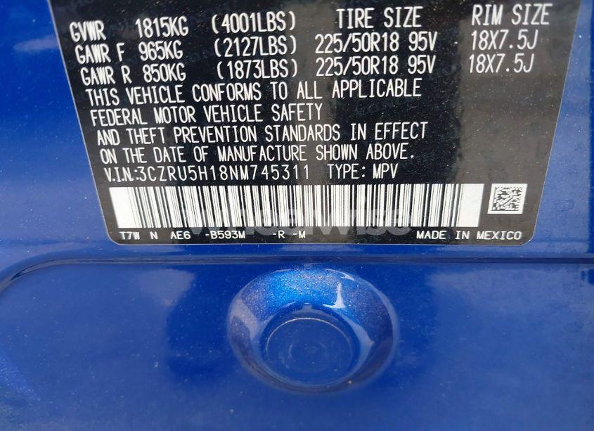 Photo 9 of 2022 Honda Hr-v 2WD SPORT (VIN 3CZRU5H18NM745311)