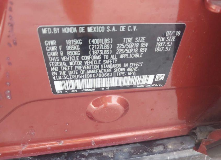 Photo 9 of 2019 Honda Hr-v SPORT (VIN 3CZRU5H19KG700663)