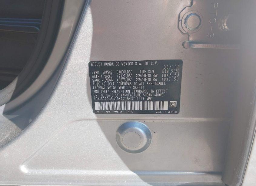 Photo 9 of 2019 Honda Hr-v SPORT (VIN 3CZRU5H19KG715437)