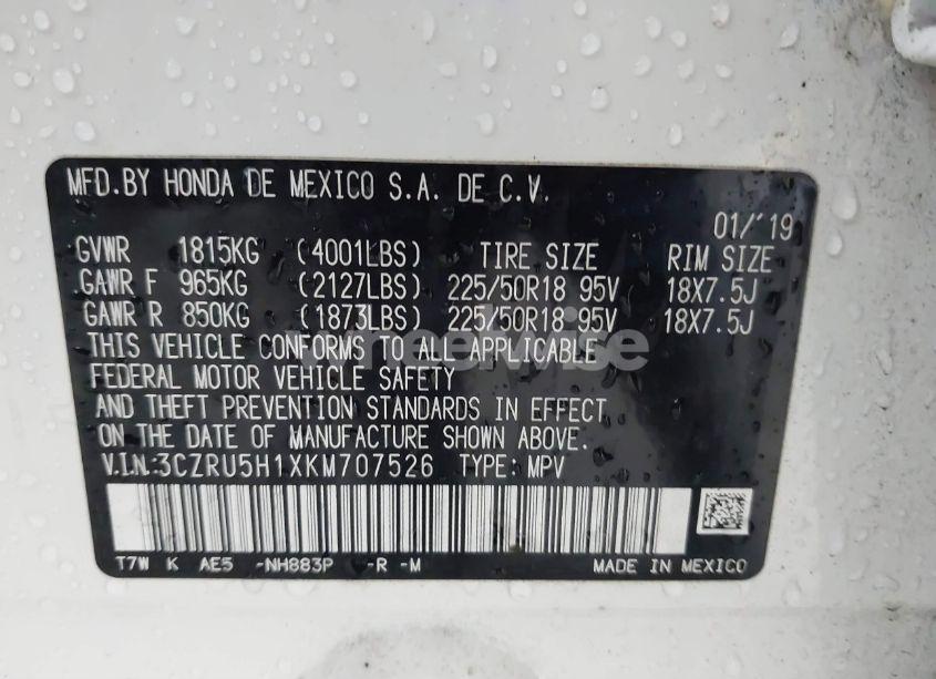 Photo 9 of 2019 Honda Hr-v SPORT (VIN 3CZRU5H1XKM707526)