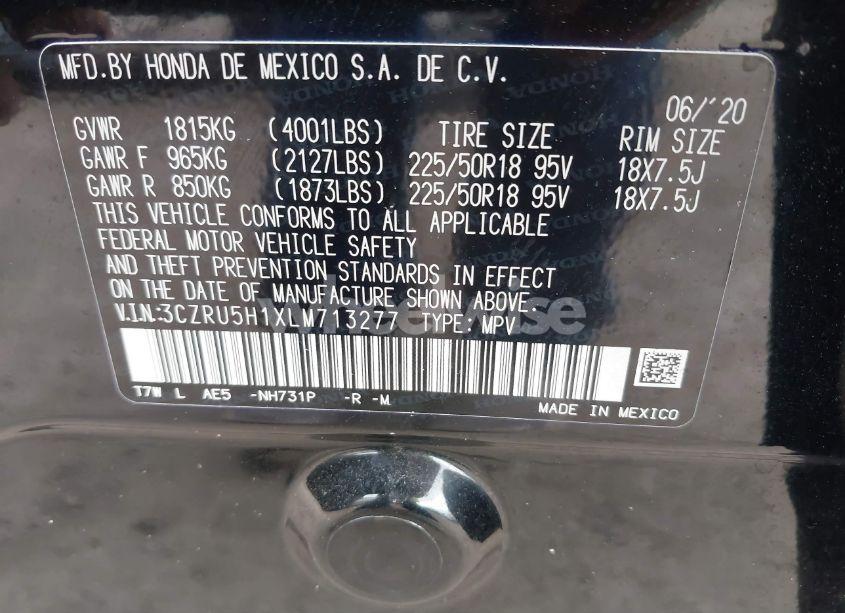 Photo 9 of 2020 Honda Hr-v 2WD SPORT (VIN 3CZRU5H1XLM713277)