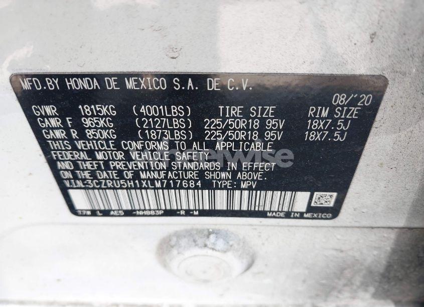 Photo 9 of 2020 Honda Hr-v 2WD SPORT (VIN 3CZRU5H1XLM717684)